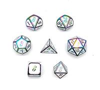 DollaTek 7Pcs poliédricos DND Juego de Dados de Metal sólido con Bolsa de Almacenamiento y aleación de Zinc con Esmalte para Juegos de rol Mazmorras y Dragones (Colorido Blanco)