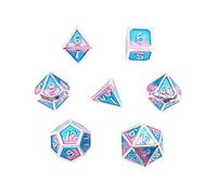 DollaTek 7Pcs poliédricos DND Juego de Dados de Metal sólido con Bolsa de Almacenamiento y aleación de Zinc con Esmalte para Juegos de rol Mazmorras y Dragones (Mezcla de Doble Color Azul y Rosa)