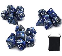 DollaTek Dados poliédricos Juego de Mesa Juegos de Dados 3 Juegos de Dados 3 x 7 (21 Piezas) Serie de Dados D20 D12 D10 D8 D6 D4 Dados DND DND RPG MTG Colores Dobles Una Pieza (Azul y Astilla)