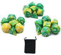DollaTek Dados poliédricos Juego de Mesa Juegos de Dados 3 Juegos de Dados 3 x 7 (21 Piezas) Serie de Dados D20 D12 D10 D8 D6 D4 Dados DND DND RPG MTG Colores Dobles de una Pieza (Amarillo y Verde)