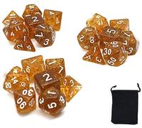 DollaTek Glitter Point Juego de Dados poliédricos Juegos de Mesa Dados 3 Juegos Dados 3 x 7 (21 Piezas) Serie de Dados D20 D12 D10 D8 D6 D4 DND RPG MTG Colores Dobles Una Pieza (Amarillo)