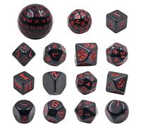 DollaTek Juego completo de dados poliédricos de 15 piezas Juego de dados de juego de D3-D100 para juegos de mesa de rol Negro y rojo