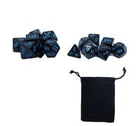 DollaTek Juego de 2 juegos de dados poliédricos negros de 7 troqueles compatibles con mazmorras y dragones DND juego de papel azul patrón