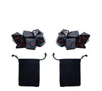 DollaTek Juego de 2 juegos de dados poliédricos negros de 7 troqueles compatibles con mazmorras y dragones DND juego de rol patrón rojo