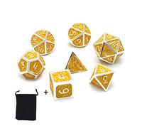 DollaTek Juego de Dados poliédricos de Metal de 7 Piezas con Bolsa de Almacenamiento Negra para Juegos de rol Dungeons and Dragons D&D Math Teaching (Shiny Yellow)