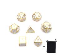DollaTek Juego de Dados poliédricos de Metal de 7 Piezas con Bolsa de Almacenamiento Negra para Juegos de rol Dungeons and Dragons D&D Math Teaching (Blanco)