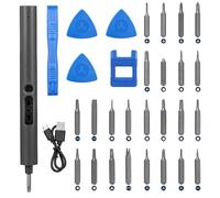 DollaTek Mini Juego de Destornilladores Inalámbricos 28 en 1 Kit de Herramientas de Reparación Portátil Recargable con 24 Bits 3 Luces LED para Teléfonos Inteligentes, Relojes, Computadoras, etc.