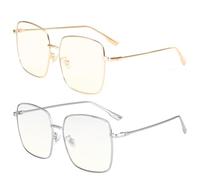 Dollger Gafas de bloqueo de luz azul para juegos de computadora, antifatiga ocular, cuadradas, de metal, con marco transparente, para mujeres y hombres, Oro y plata, Medium