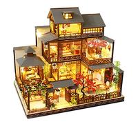 Dollhouse DIY Miniature Wooden Furniture Kit with Large Japanese LED Courtyard Model and Miniature Music Box to Build Slow Time