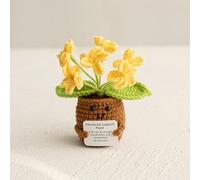 Dollin&Dockin Flores de ganchillo tejidas a mano de lana para decoración del hogar, adorables seis flores don'T Forget Me en maceta, ramos de flores eternas, arreglos florales en maceta, color