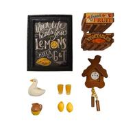 Dolls House Lemon - Paquete de accesorios de cocina, escala 1:12, cajas de madera, limones, gafas, reloj, jarrón | Minimum World