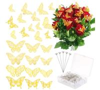 Dolltobe Accesorios de arreglos florales de boda, 148 piezas de decoración para ramilletes de boda, 48 piezas de decoración de pared de mariposa dorada 3D y 100 ramilletes de ramilletes