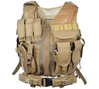 Dolltobe Chaleco armado para hombre en color caqui, chaleco ligero de malla transpirable, equipo de protección de combate ajustable con bolsas, 21.7 x 19.7 pulgadas