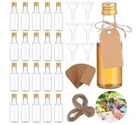 Dolltobe Embudos, etiquetas, tapas de aluminio incluidas, paquete de 100, botellas de 1.7 onzas, kit de botellas de plástico pequeñas para bebidas alcohólicas, botellas de 50 ml, etiquetas kraft