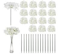 Dolltobe Flores de hortensia de seda blanca, 15 cabezas de flores artificiales con varillas de 20 cm, para decoración de bricolaje, bodas, accesorios