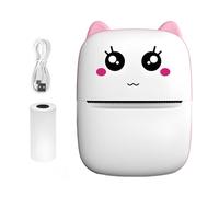 Dolltobe Impresora sin tinta, asistente de impresión de errores, impresora inalámbrica portátil, diseño de cara de gato, incluye cable USB y rollo de papel térmico, color rosa