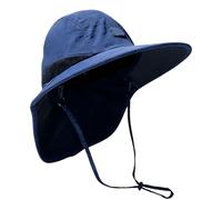 Dolltobe Sombrero de poliéster de secado rápido para cabeza grande, sombrero de pesca de ala ancha para hombres con solapa para el cuello, cordón ajustable, sombrero de protección solar azul marino
