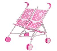 Dolly Tots Cochecito doble con lunares rosados para niños a partir de 2 años, cochecito tándem, plegable, paraguas ligero, cochecito de juguete para niñas y niños