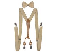 Doloise Juego de corbatín elástico para hombre, estilo Y, tirantes para mujer, para bodas y eventos formales, caqui, ons size