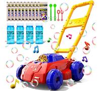 Doloowee cortadora de césped de burbujas roja y azul para niños pequeños, creadores de burbujas para niños, juguete de jardín al aire libre para el verano, regalos de cumpleaños para niños y niñas de