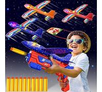 Doloowee Juguetes lanzadores de aviones 3 en 1, catapulta de avión planeador de espuma LED de 12.6 pulgadas, 2 modos de vuelo, juguetes voladores para deportes al aire libre, juegos de disparos (rojo)