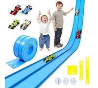 Doloowee Pista de carreras de 3,9 m, pista de carreras flexible con ventosas, autopista DIY con 4 coches, juguete para niños a partir de 3 años