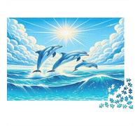 Dolphin 1000Pc for The Whole Family Dolphins Jumping in Sunlit Sea for Women, Gifts for Men & Adults 70x50cm/1000pcs