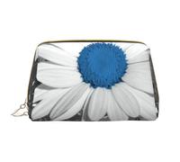 Dolphin Family - Bolsa de maquillaje portátil de piel estampada con diseño impreso de ancho completo, Margarita blanca y azul, Talla única