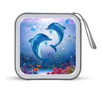 Dolphin Family in Colorful Tropical Ocean Funny CD Case Organizer 40 Capacity DVD Collection Storage Bag Wallet Book for Car Home Travel