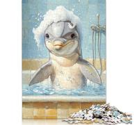 Dolphin in A Bathtub Puzzle Imposible,desafío para Adultos Entretenimiento Creativo 1000 Piezas Obra De Arte De Juego De para Adultos, Regalos A Partir De 14 Años 1000pcs (40x28cm)