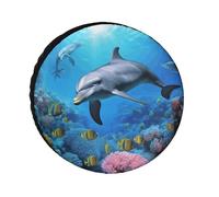 Dolphin in The Coral Reef - Cubierta de neumático de repuesto resistente a la intemperie, diámetros de neumáticos de 24 a 36 pulgadas, protectores de rueda universales impermeables para remolques
