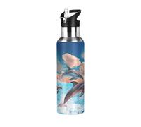 Dolphin in The Ocean - Botella de agua de acero inoxidable aislada a prueba de fugas y sudor, botella de agua al vacío con popote para gimnasio, deportes al aire libre, 600 ml