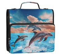 Dolphin in The Ocean - Carpeta de archivos con cierre y anillas en D, organizador expandible con correa para el hombro y asa, carpetas de 3 anillos para cartera y funda