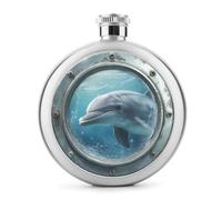 Dolphin in The Ocean Old Ship - Petaca de acero inoxidable para licor, botella de vino portátil de bolsillo redondo para bebida, 5 onzas