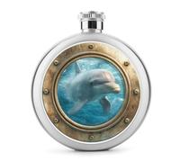 Dolphin in The Ocean - Petaca de acero inoxidable para licor, botella de vino portátil de bolsillo redondo para bebida, 5 onzas
