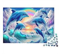 Dolphin Leap Rompecabezas de Papel Grueso Delfines con arcoíris en Olas del océano, Regalo de Amigo Invisible Relajante para Mayores 70x50cm/1000 Piezas