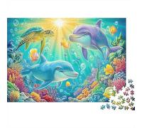 Dolphin Love Challenging 1000Pc Jigsaw Puzzle for Adults & Kids | Family Game Dolphins Underwater Coral Reef Educational 70x50cm/1000pcs