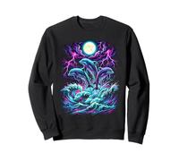 Dolphin Moon Ocean Lover, Retro, Vaporwave, Marine Life, años 90 Sudadera