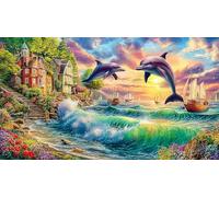 Dolphin Puzzle Adultos 1000 Piezas Papel Reciclado Juego Familiar Desafiante para Adultos y niños de 12 años 38x26/1000pcs