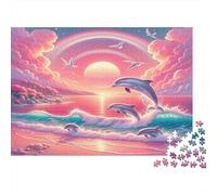 Dolphin Recycled Paper for Adults Dolphins at Sunset Over Ocean Educational Game Decompression 1000 Pieces 52x38cm 1000pcs