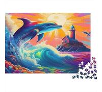 Dolphin Rompecabezas de Papel Delfín Saltando sobre una Ola con Faro, Set de Regalo de Amigo Invisible Estimulante Mental 70x50cm/1000 Piezas