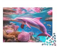 Dolphin Rompecabezas de Papel Delfines Rosas y Azules en Arrecife de Coral, Set de Regalo de Amigo Invisible Estimulante Mental 52x38cm/1000 Piezas