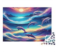 Dolphin Rompecabezas de Papel Grueso Delfines Saltando en el océano al Atardecer, Pack de Regalo Interactivo para Personas Mayores 38x26cm/1000 Piezas