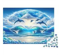 Dolphin Rompecabezas de Papel Resistente Delfines Saltando sobre una Ola de Nubes, Regalo de cumpleaños Educativo para Adultos 38x26cm/1000 Piezas