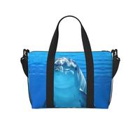 Dolphin with A Smile - Bolsa de gimnasio grande de 16 pulgadas, ligera, bolsa de lona para viajes, deportes, bolsa de hospital para mamá, Black, Talla única