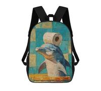 Dolphin with Toilet Paper Roll-2 Mochilas Impresas En 3D Para Niños 17inch Mochilas De Moda Informales Para El Día A Día, Bolsas De Viaje, Mochilas Informales Para Exteriores Para Niños Y Niñas