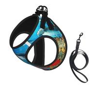 Dolphins - Arnés para perro con estampado de tortuga marina, tiburón, pulpo, arrecife de coral, 2 hebillas, chaleco para perro, clip frontal para correa sin tirones, para perros pequeños y medianos