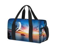 Dolphins - Bolsa deportiva de lona con diseño de delfines y puesta de sol, para fin de semana, para la noche, informal, viajes, gimnasio, para niños, niñas, niños, mujeres y hombres