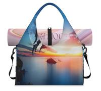 Dolphins - Bolsa deportiva de lona para mujeres y hombres, delfines y puesta de sol, bolsa de noche con compartimento para zapatos, bolsa de hombro para yoga, gimnasio, viajes, color, L, Organizador