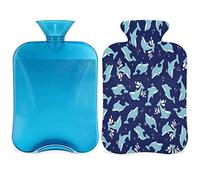 Dolphins - Botella de agua caliente con funda esponjosa, bolsa de agua caliente de gran capacidad de 2 litros, bolsa de agua para botellas de dibujos animados de delfines para noches acogedoras, alivio del dolor, espalda, cuello y hombros